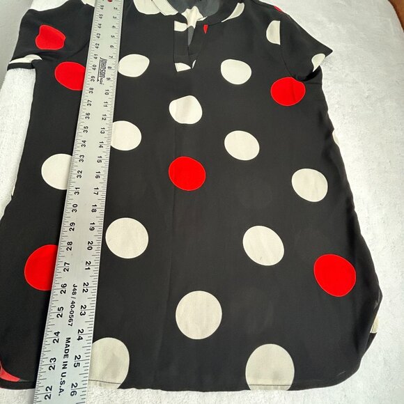 Anne Klein Womens Dot-Print Split-Neck Blouse Top Medium Black/Poppy Combo New - Picture 7 of 8
